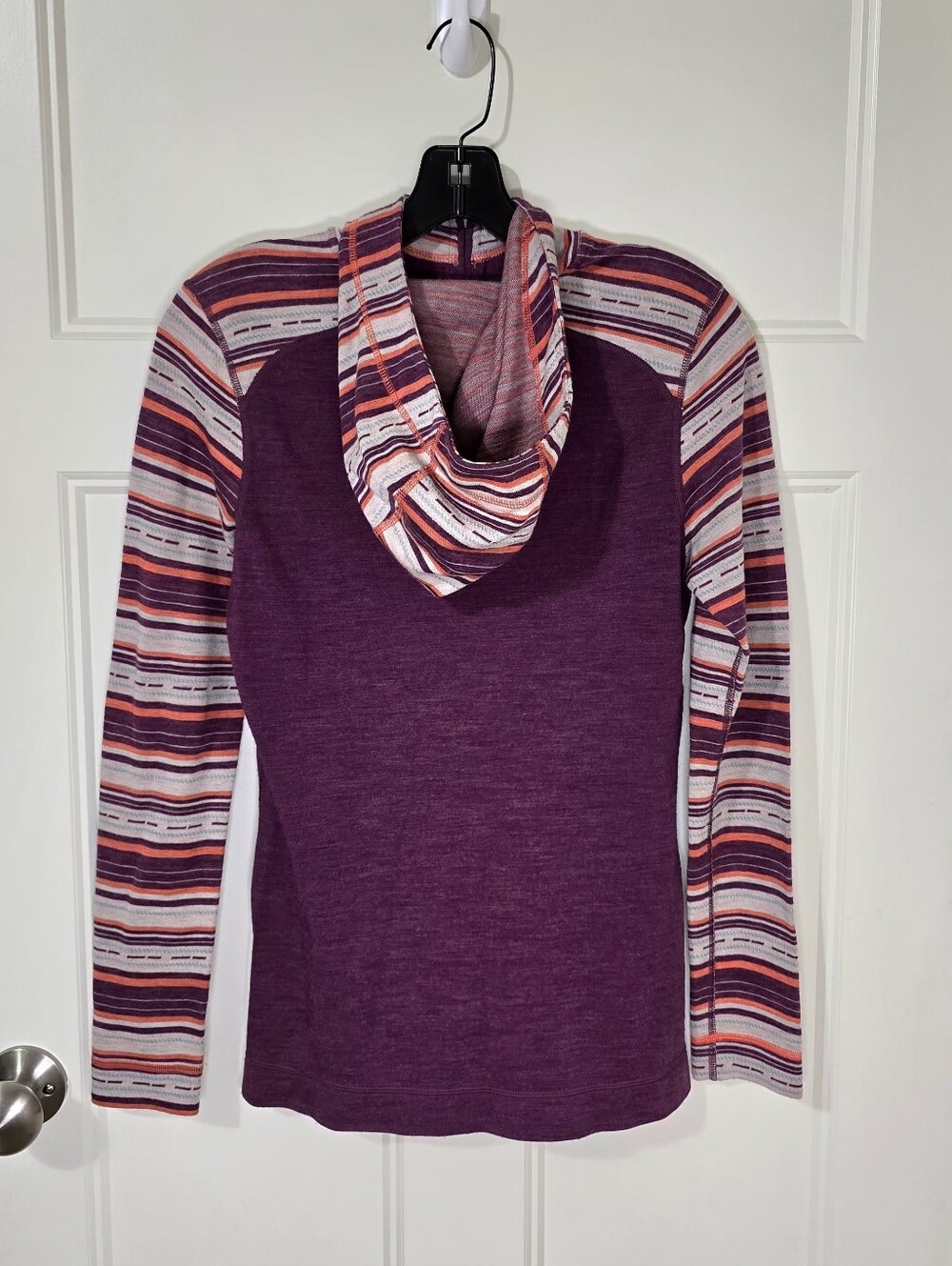 Smartwool Merino 250 1/2-Zip Hooded Top Women's Medium Berry Stripe - Picture 3 of 8